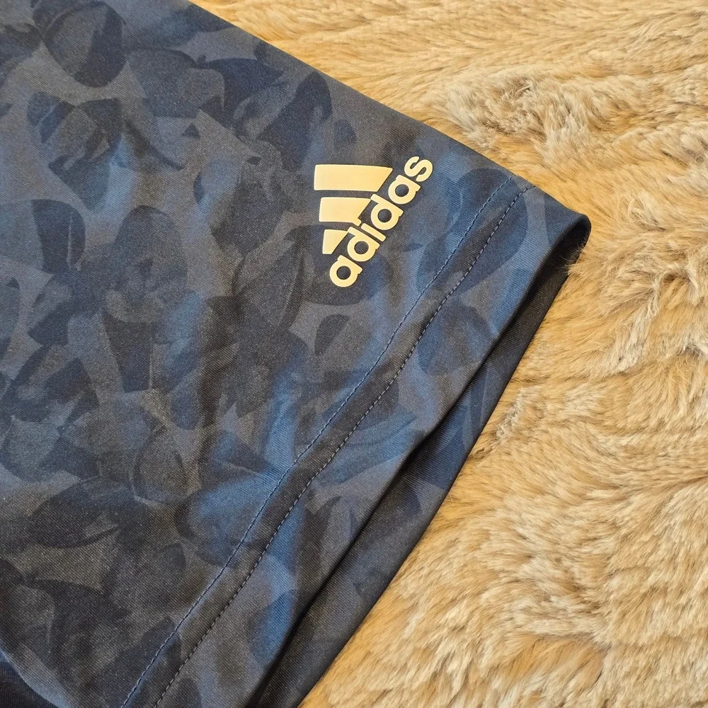 Adidas Golf Mens Medium Navy Blue Tonal Leaf Print Performance Polo Shirt